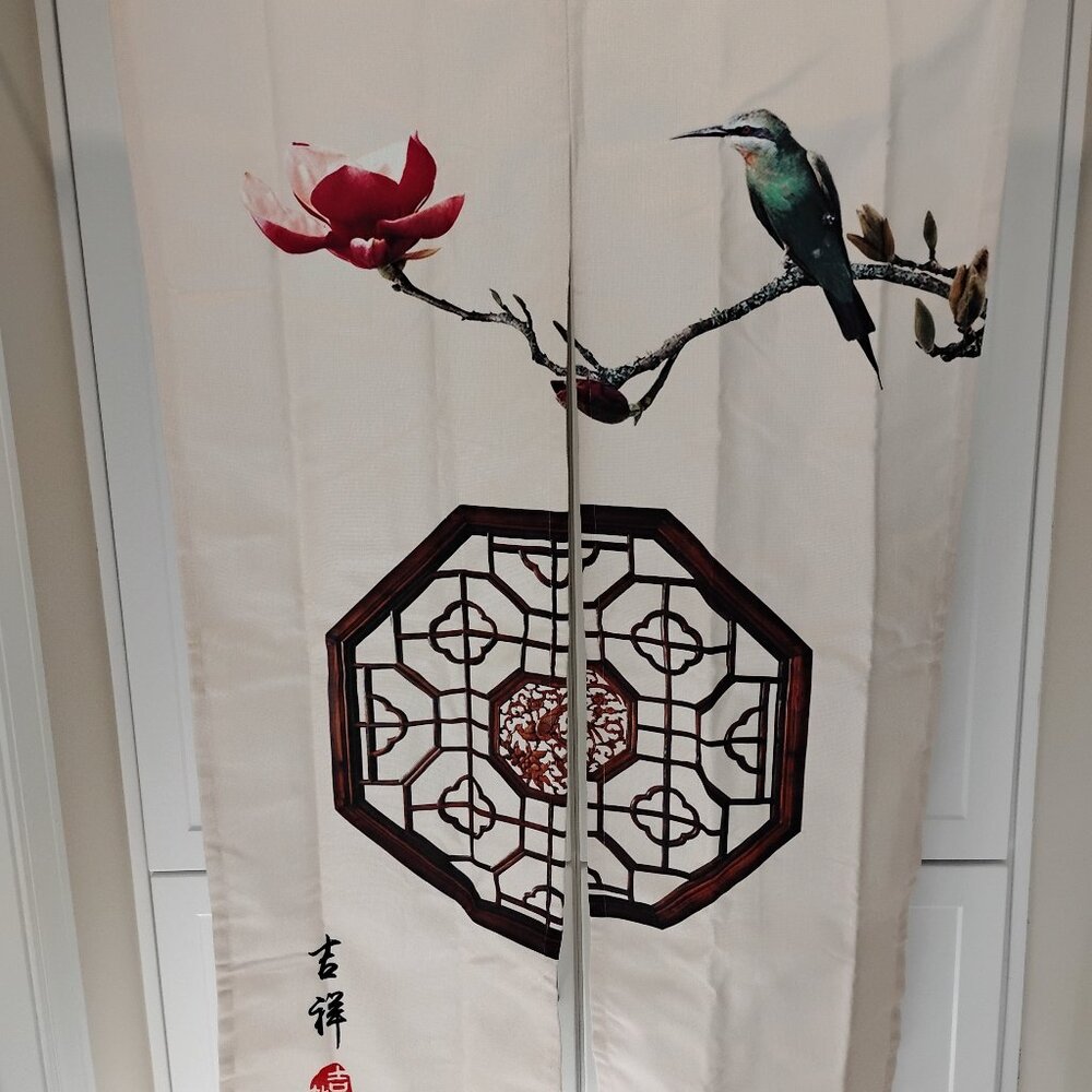 Blossom and Kingfisher Bird Japanese Style Noren Doorway Curtain For Home Decor